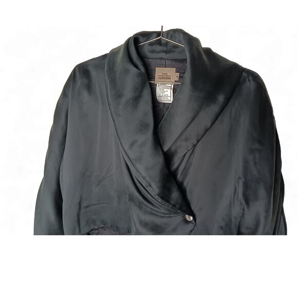 Sara Sturgeon 100% Silk Cropped Wrap Jacket Black Satin Blazer Top Sz 4 Vintage - Picture 4 of 13